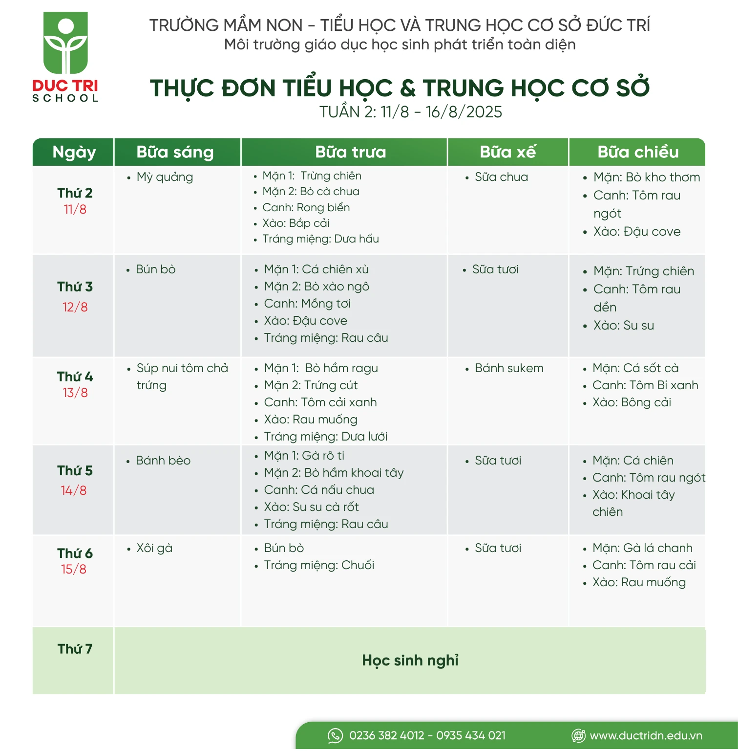 Thực học sinh trường Đức Trí tuần 2 tháng 8