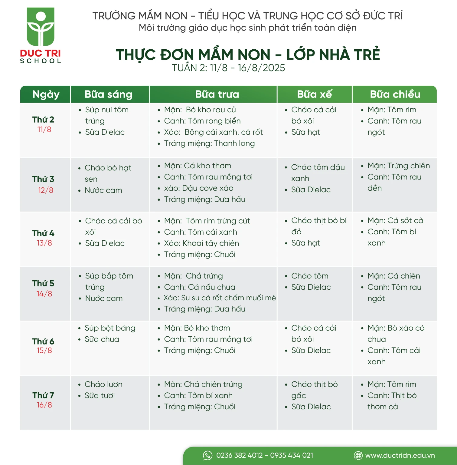 Thực học sinh trường Đức Trí tuần 2 tháng 8